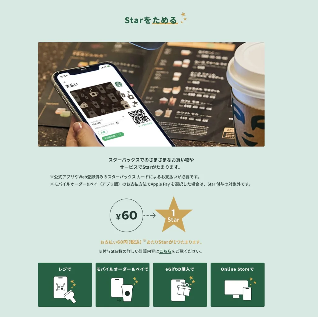 スターバックスリワード　スター獲得説明
