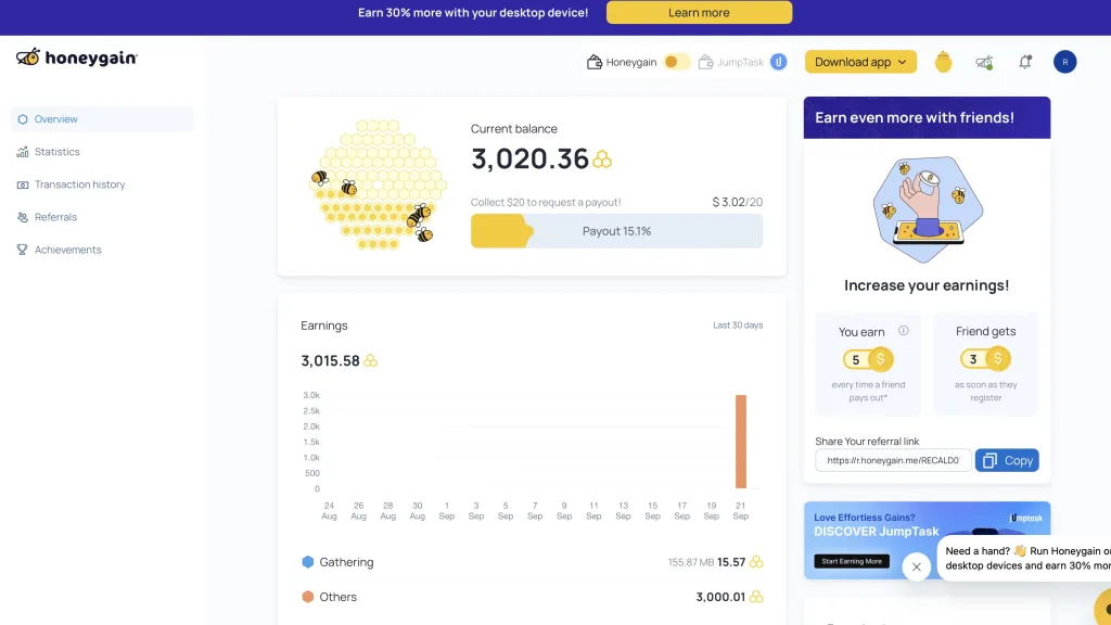 honeygain dashboard