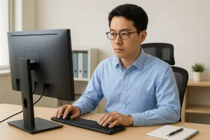 Amazonアソシエイトの審査突破を目指す30代会社員のデスクとPCの画像